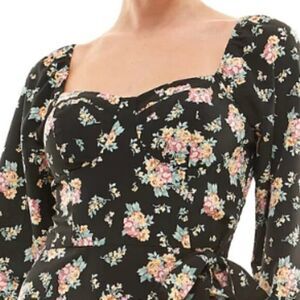 Lily Rose Women's Ruffled‎ Skater Dress Mini Black Floral  Large